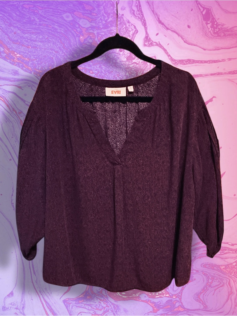 EVRI Plum V-Neck Three-Quarter Sleeve Blouse size 2X